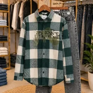 Men's Green & White Plaid Casual Shirt – Versatile Everyday Essential with Grey Denim Styling